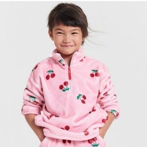 NW-Kensie Pink Cherry-Patterned Half-Zip Top
